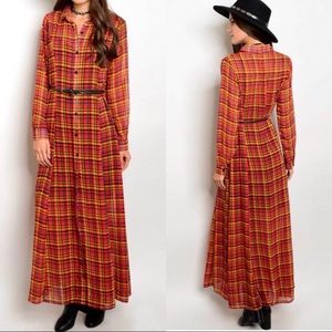 NWT RETRO BOHO PLAID MAXI DRESS